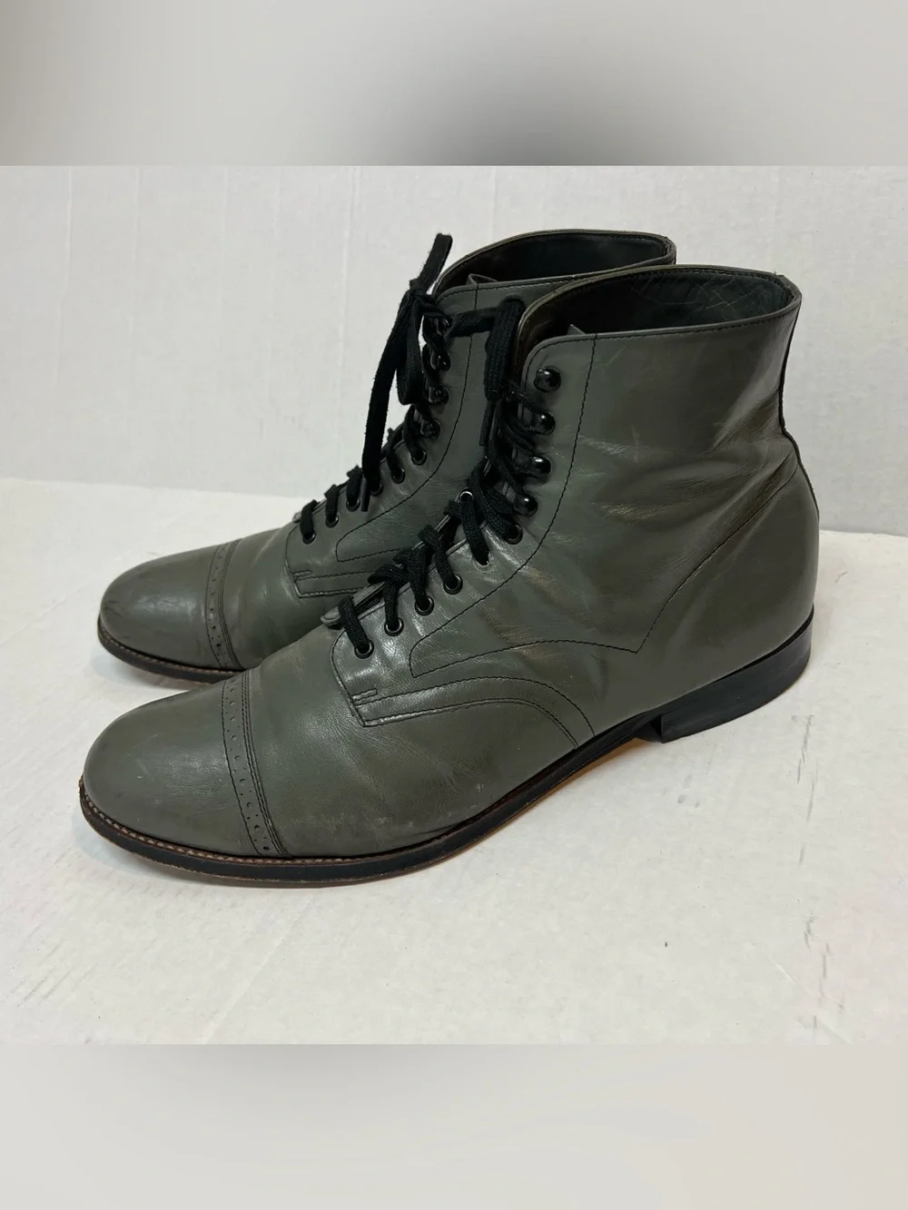 Stacy Adams Men’s 10.5 E Gray Leather Vintage Lace Up Military Combat Boots